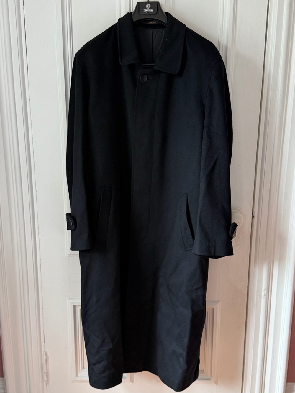 Men’s Vintage Didiboy Long Black Button Front Cashmere Coat Lined Size Large